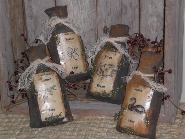 Primitive witch potion bottles