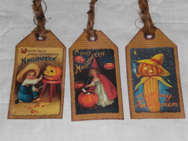 Primitive Halloween Hang Tags Vintage Altered Art 